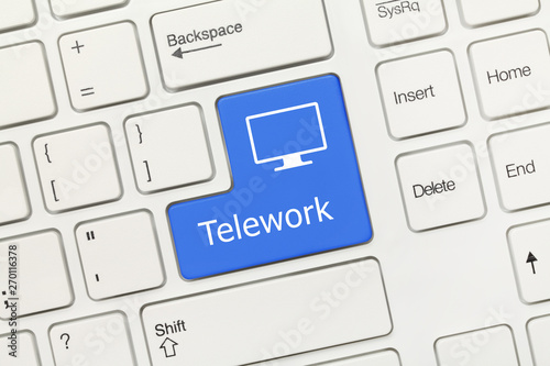 White conceptual keyboard - Telework (blue key)