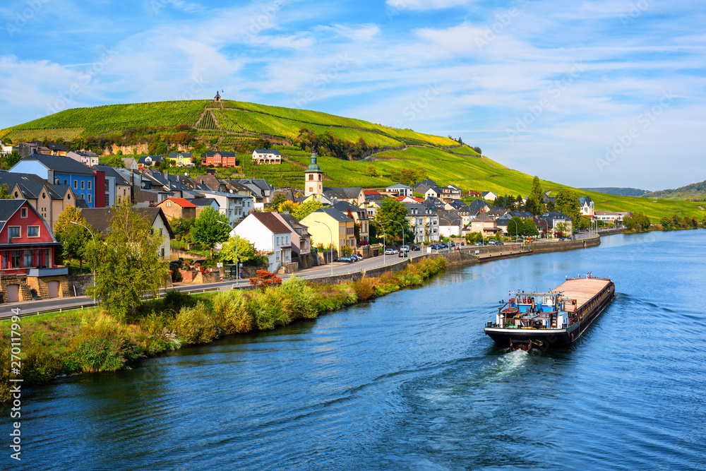 Vineyards on Moselle river in Wormeldange, Luxembourg country