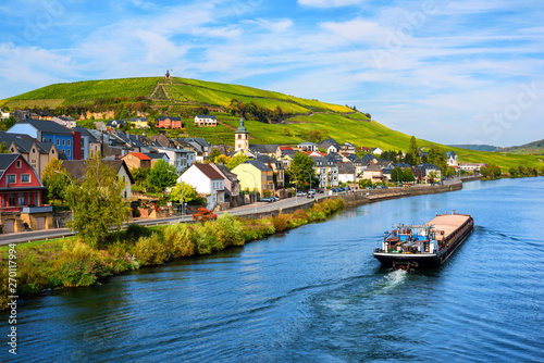 Vineyards on Moselle river in Wormeldange, Luxembourg country photo