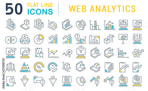 Set Vector Line Icons of Web Analytics