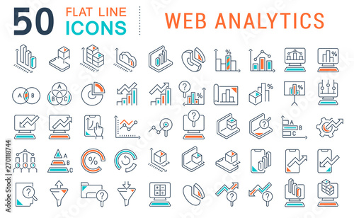 Set Vector Line Icons of Web Analytics