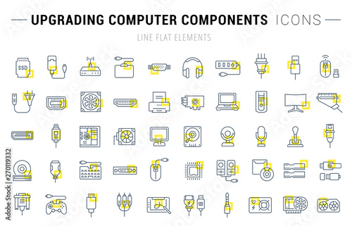 Set Vector Line Icons of Upgrading Computer Components
