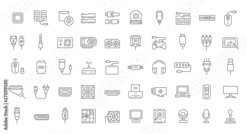 Set Vector Line Icons of Upgrading Computer Components
