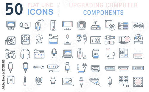 Set Vector Line Icons of Upgrading Computer Components