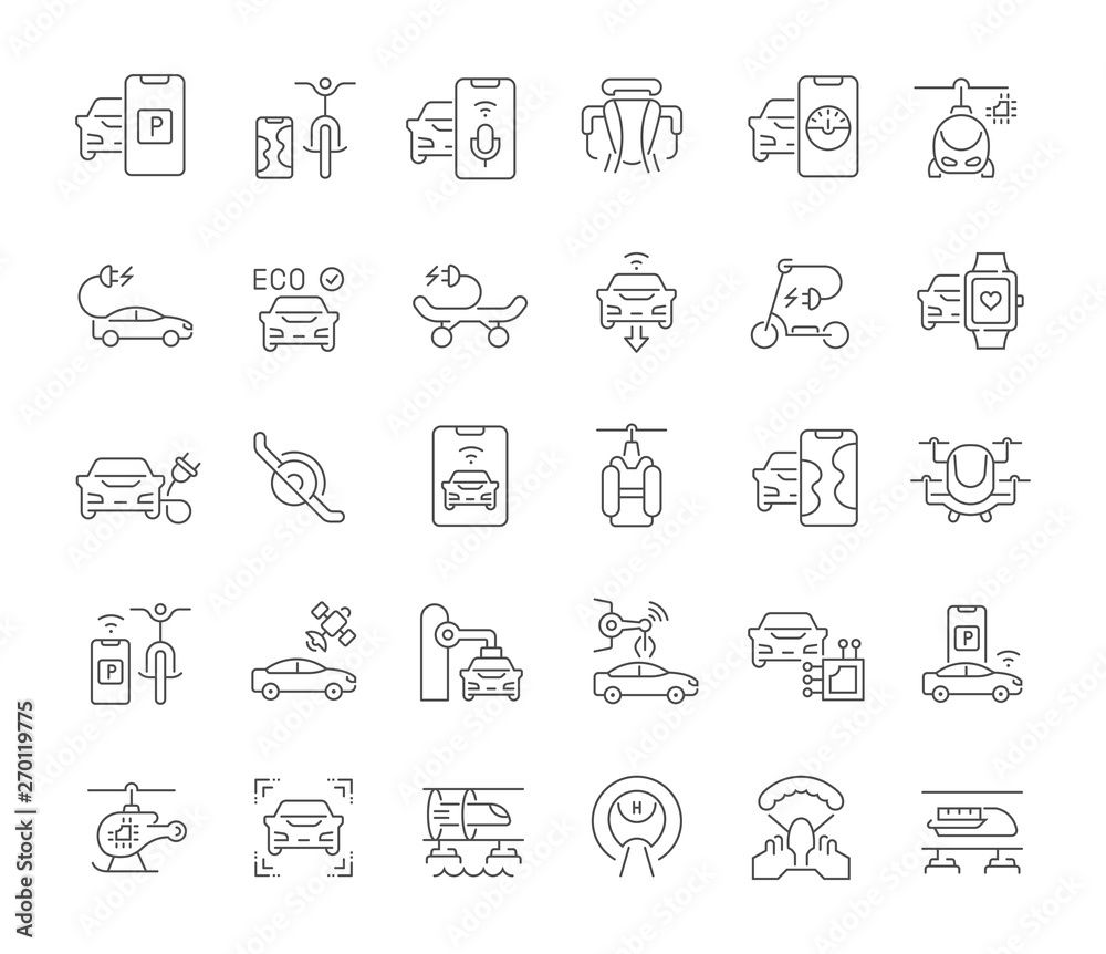 Set Vector Line Icons of Transport Technology Set Vector Line Icons of Transport Technology
