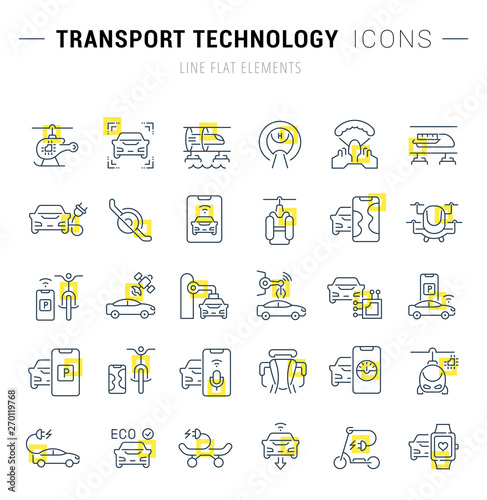 Set Vector Line Icons of Transport Technology