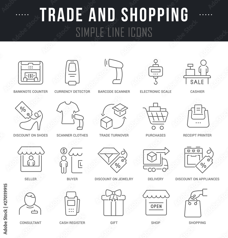 Set Vector Line Icons of Trade and Shopping