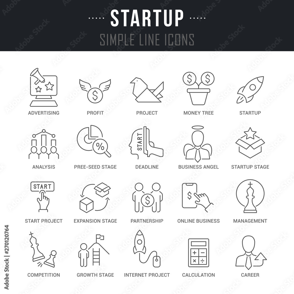 Set Vector Line Icons of Startup Set Vector Line Icons of Startup