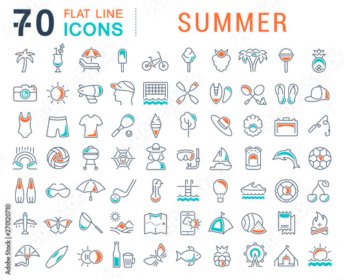 Set Vector Line Icons of Summer