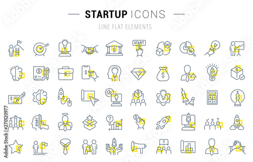 Set Vector Line Icons of Startup
