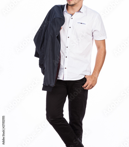Wallpaper Mural Fashion clothes, short sleeve shirt, jacket and jeans mens photos made in white background Torontodigital.ca