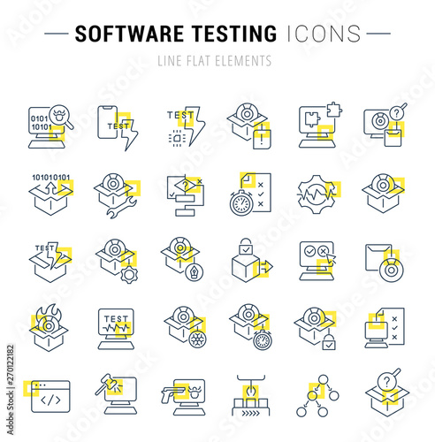 Set Vector Line Icons of Software Testing