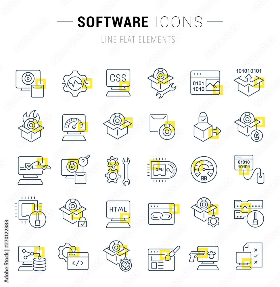 Set Vector Line Icons of Software Set Vector Line Icons of Software