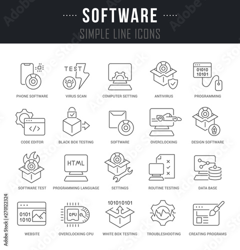 Set Vector Line Icons of Software