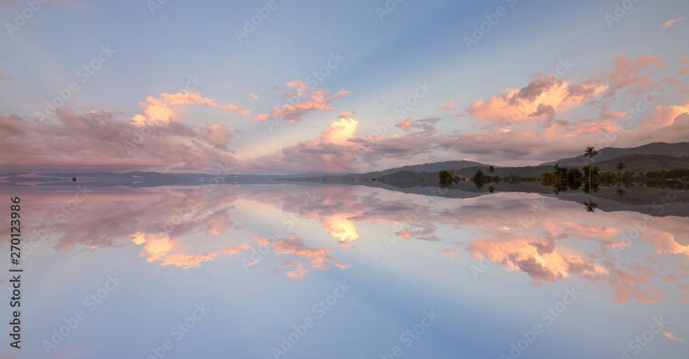 Beautiful reflection of clouds in a rural place at Kota Marudu, Sabah, East Malaysia