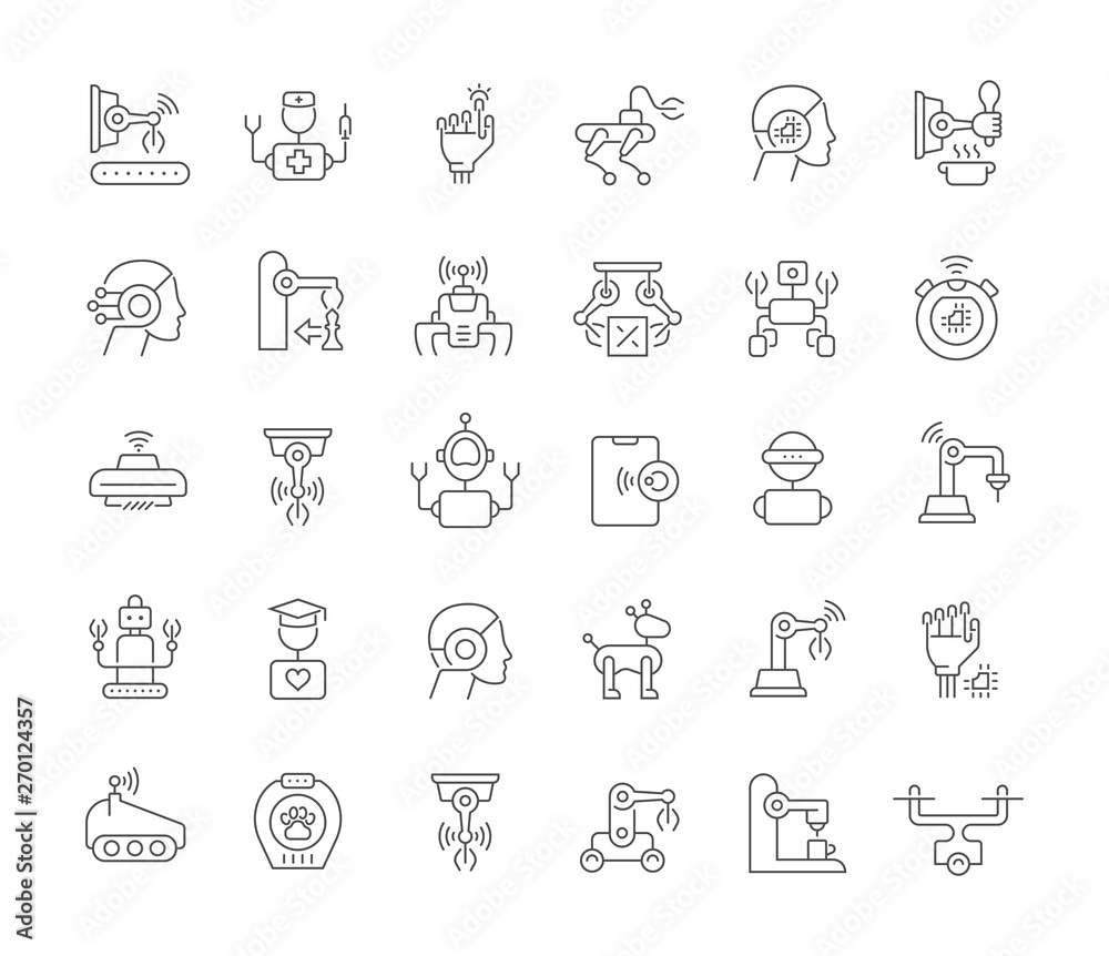 Set Vector Line Icons of Robots