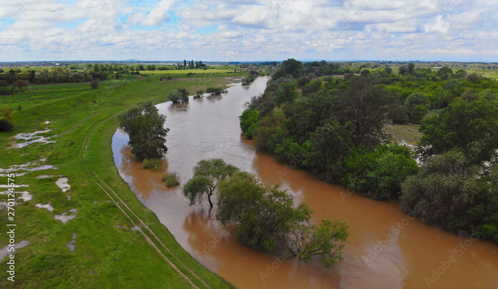 Fototapeta premium Landscape: the river overflowed flooded the valley