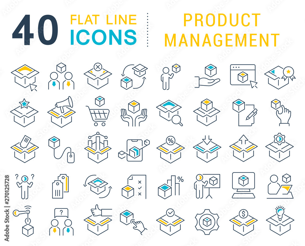 Set Vector Line Icons of Product Management - obrazy, fototapety, plakaty 