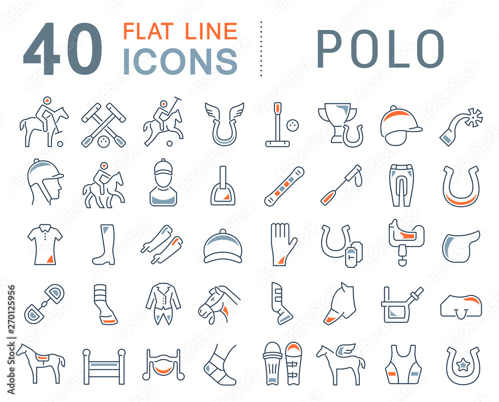 Set Vector Line Icons of Polo Set Vector Line Icons of Polo