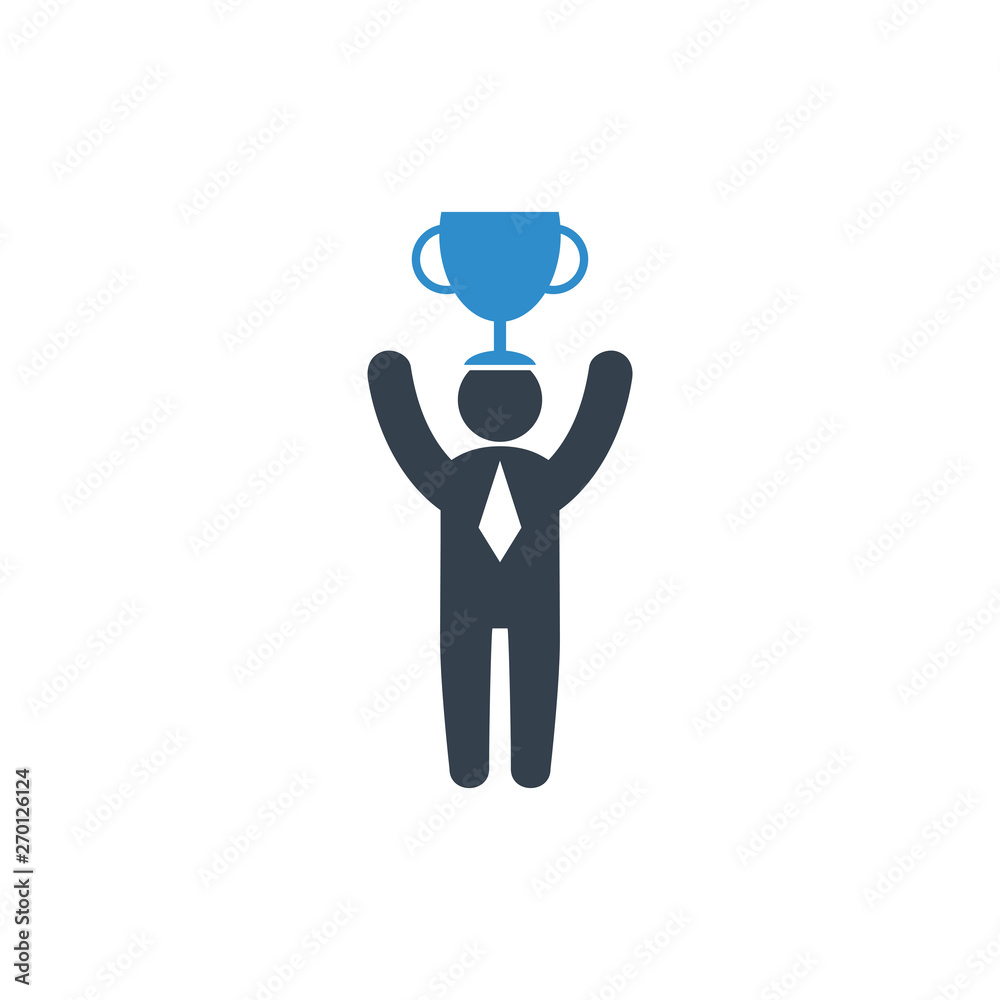 business man winner with trophy icon on white background business man winner with trophy icon on white background