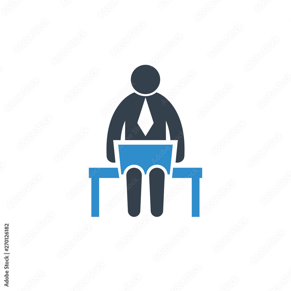 business man working on laptop icon on white background business man working on laptop icon on white background