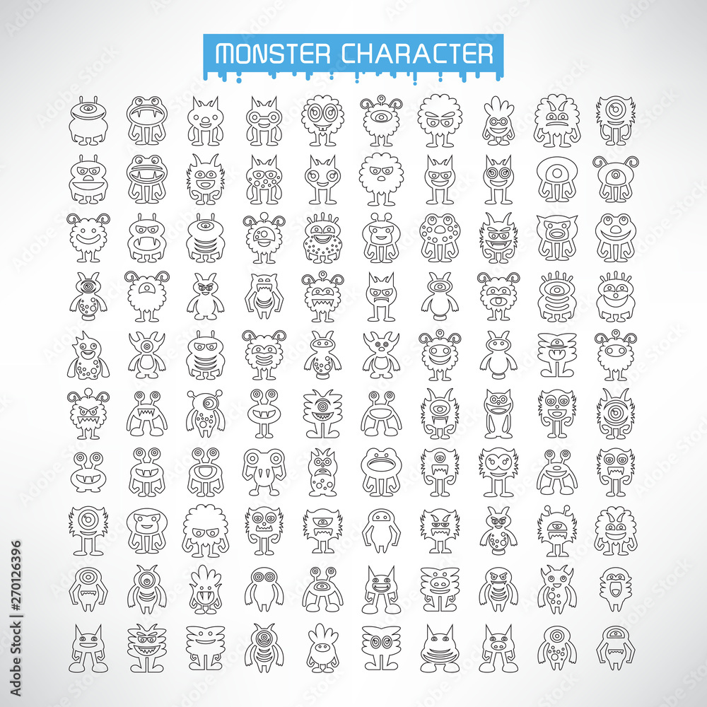 Obraz premium cute monster avatar character vector illustration line icons
