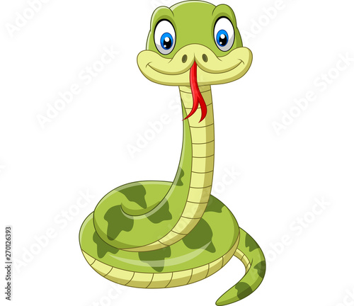 Cute green snake cartoon on white background