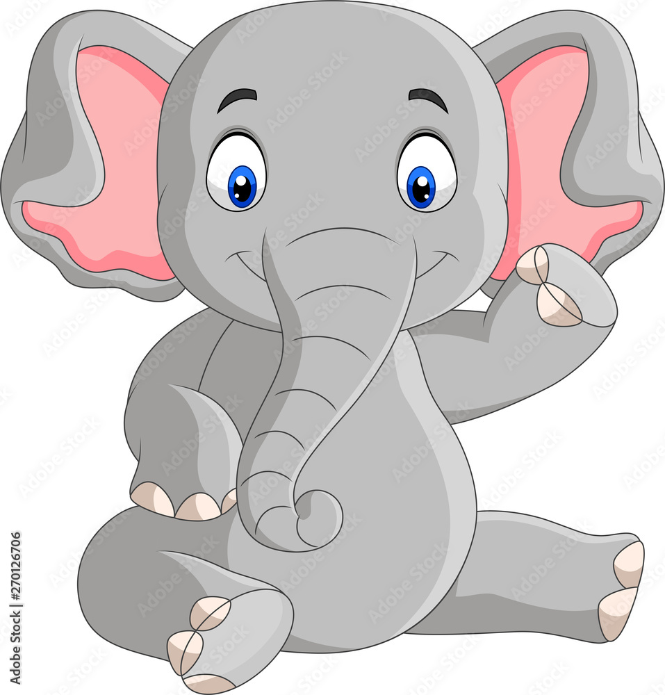 Fototapeta premium Cartoon cute baby elephant sitting