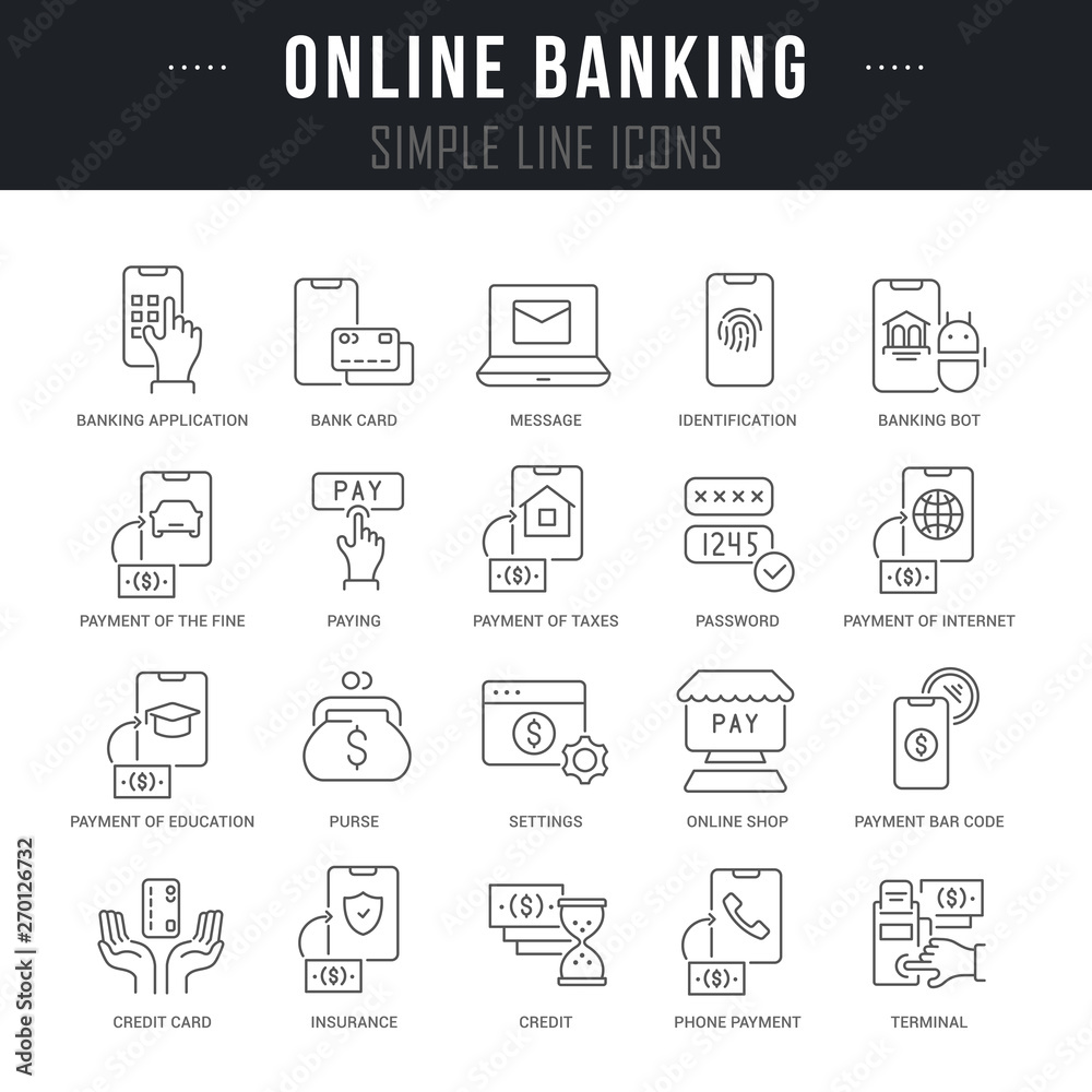 Set Vector Line Icons of Online Banking