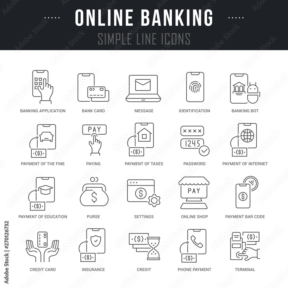 Set Vector Line Icons of Online Banking Set Vector Line Icons of Online Banking