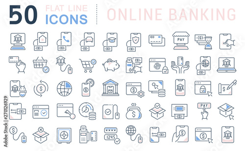 Set Vector Line Icons of Online Banking