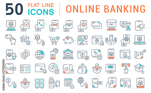 Set Vector Line Icons of Online Banking