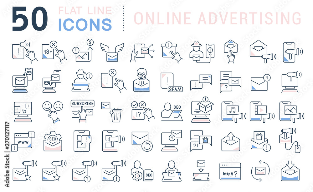 Set Vector Line Icons of Online Advertising Set Vector Line Icons of Online Advertising