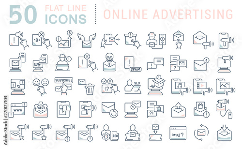 Set Vector Line Icons of Online Advertising