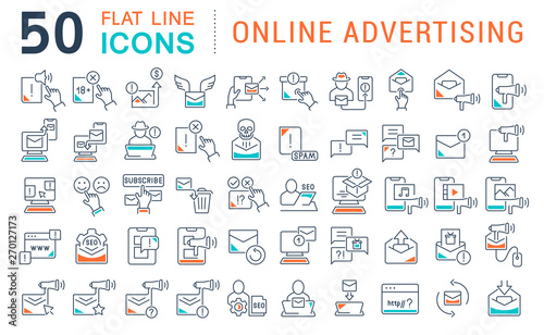 Set Vector Line Icons of Online Advertising