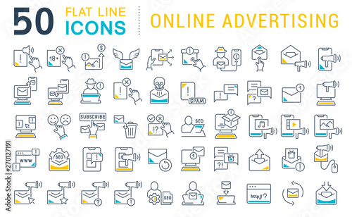 Set Vector Line Icons of Online Advertising