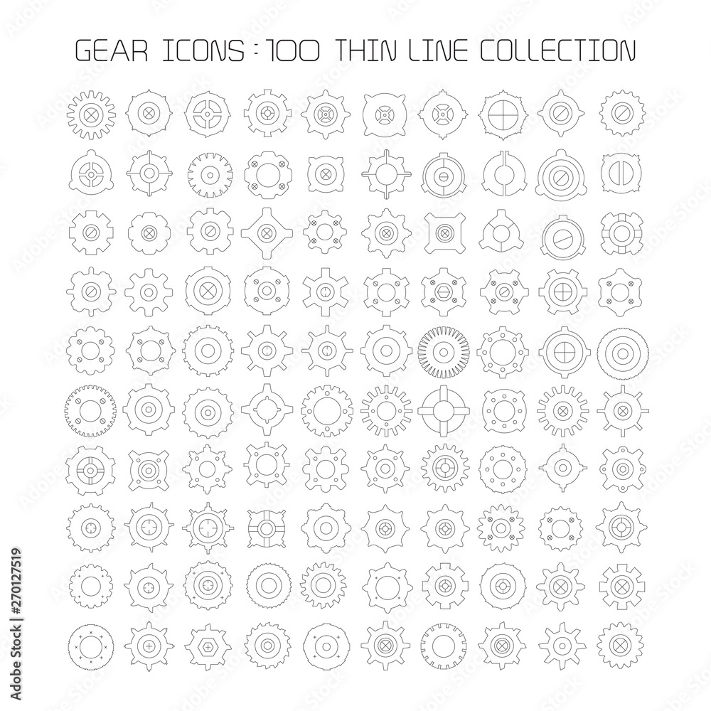 gear and cogwheel icons, thin line icons