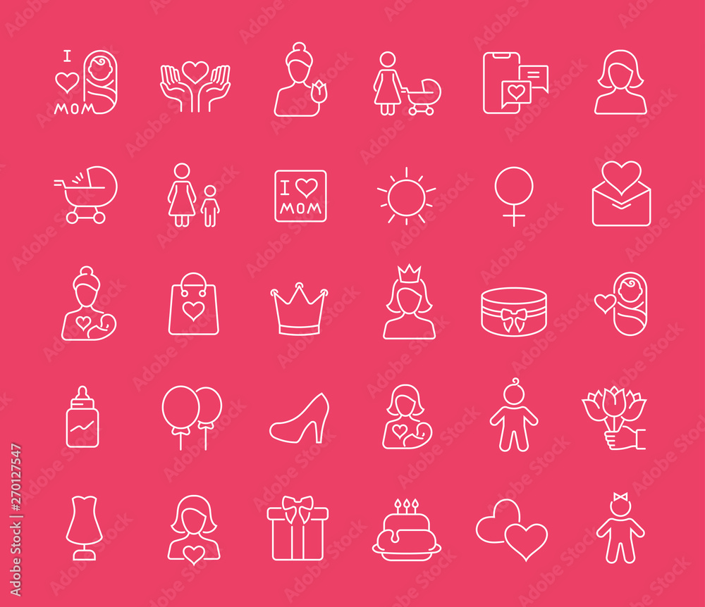 Set of Line Icons of Mother's Day