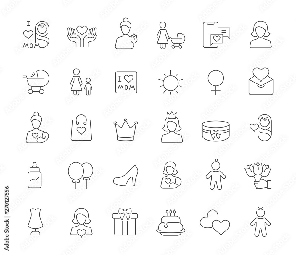 Set Vector Line Icons of Mother's Day Set Vector Line Icons of Mother's Day
