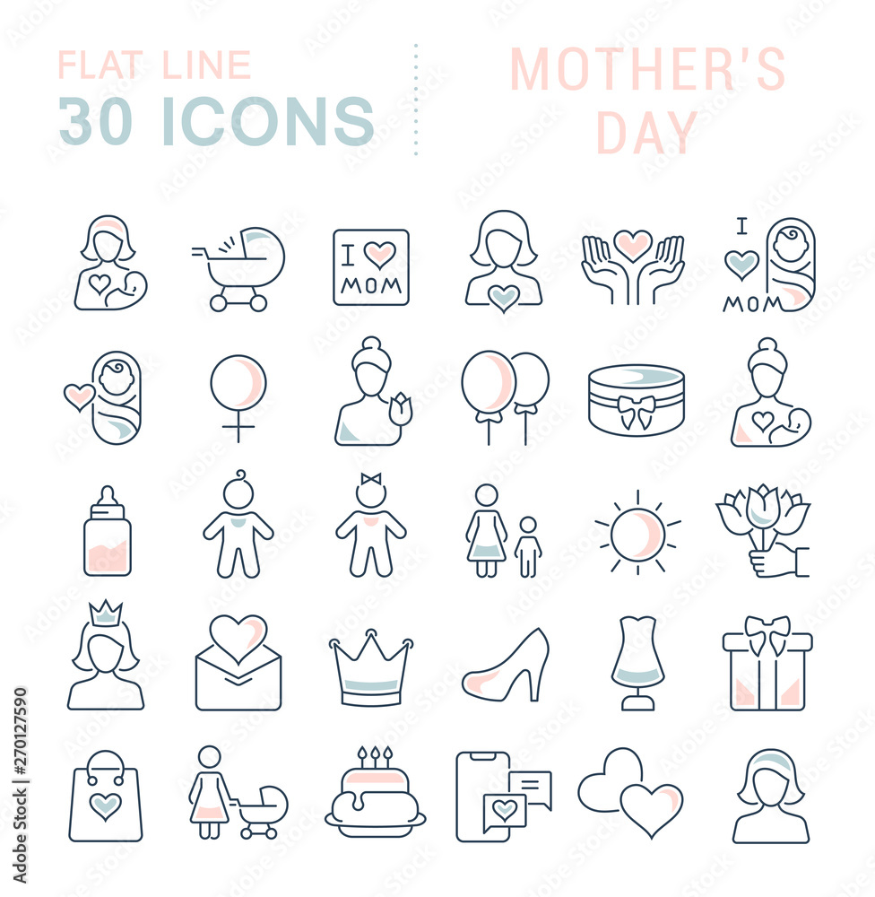 Set Vector Line Icons of Mother's Day Set Vector Line Icons of Mother's Day