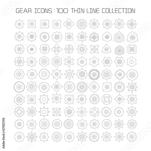 gear and cogwheel icons, thin line icons