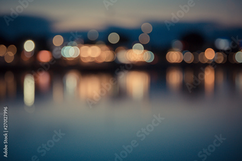 Vintage of city lights bokeh with reflection