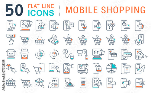 Set Vector Line Icons of Mobile Shopping