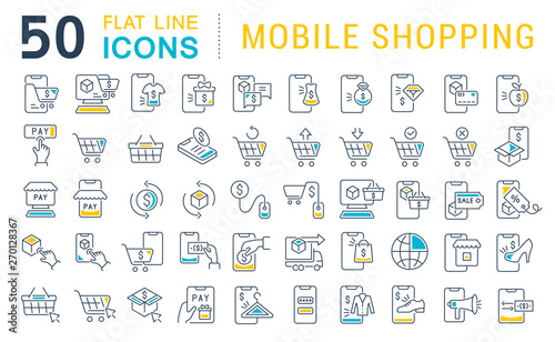 Set Vector Line Icons of Mobile Shopping