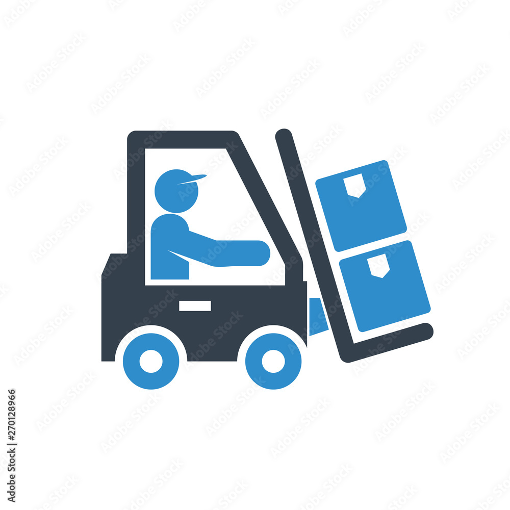 man driving forklift truck icon on white background man driving forklift truck icon on white background