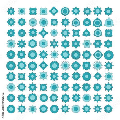 blue cog and gear icons set