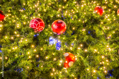 Decorative Christmas balls and Christmas tree with light
