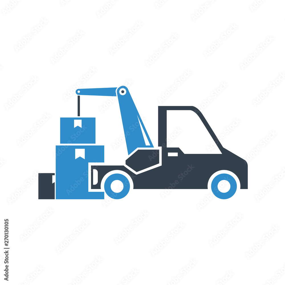 crane truck and boxes icon 
