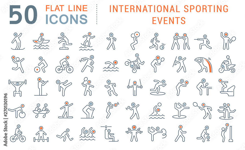 Set Vector Line Icons of International Sporting Events Set Vector Line Icons of International Sporting Events