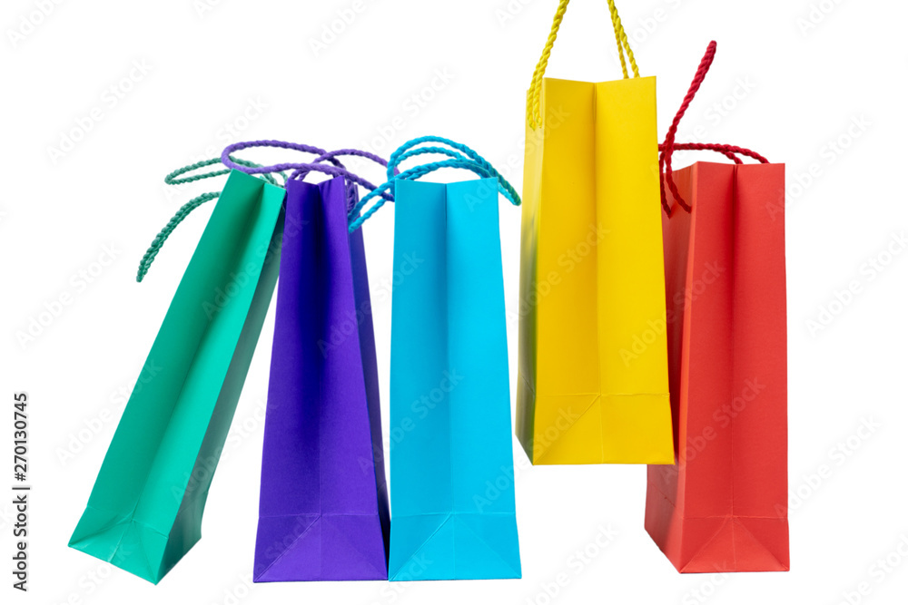 colorful shopping bag and looking on white background, shopping concept, isolate concept.